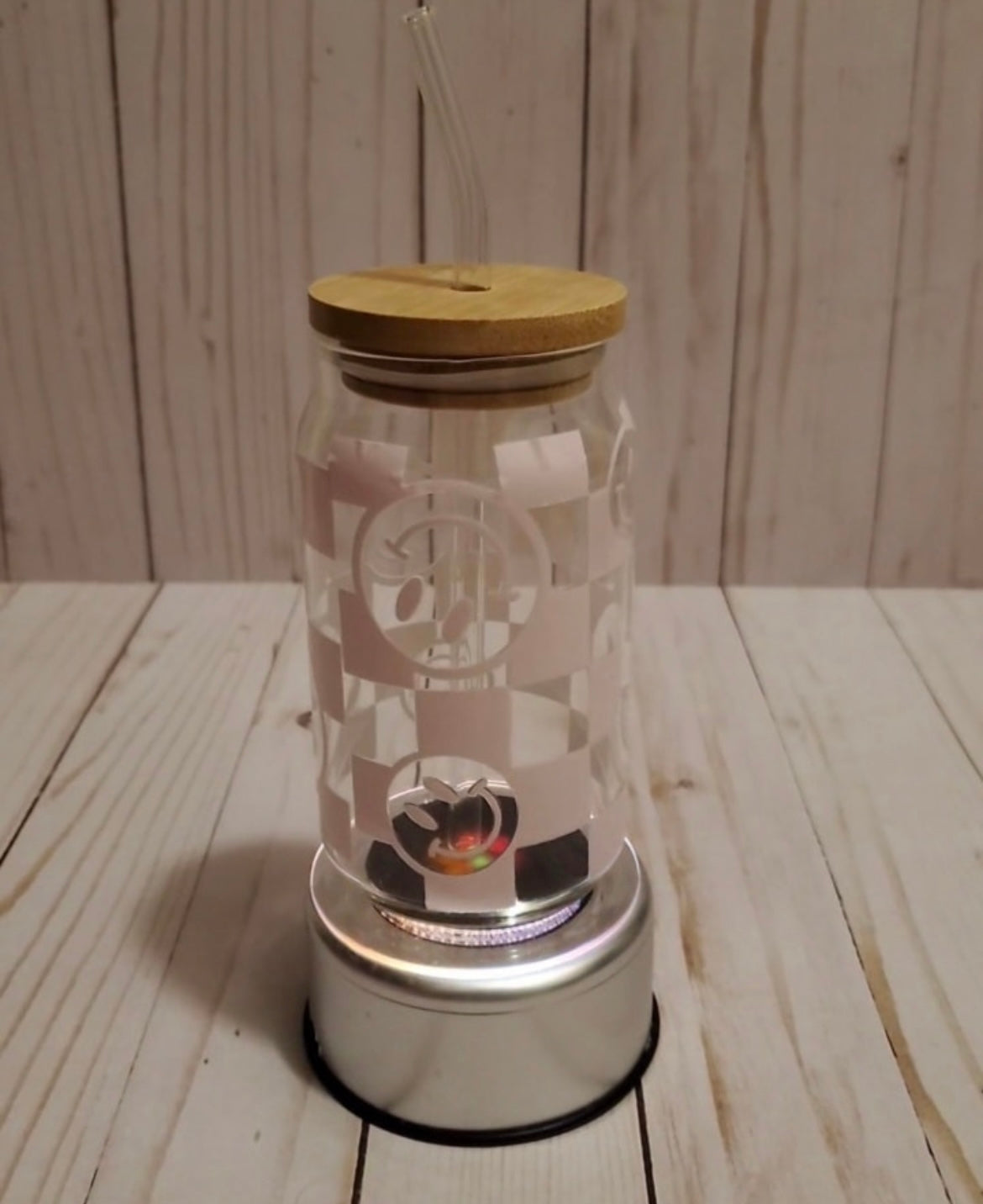 Personalized 16 oz beer cans with bamboo lid and straw