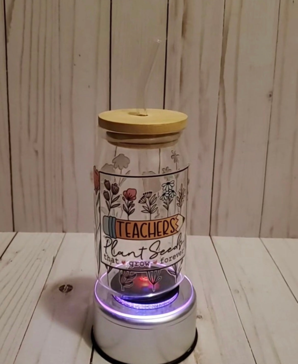 Personalized 16 oz beer cans with bamboo lid and straw