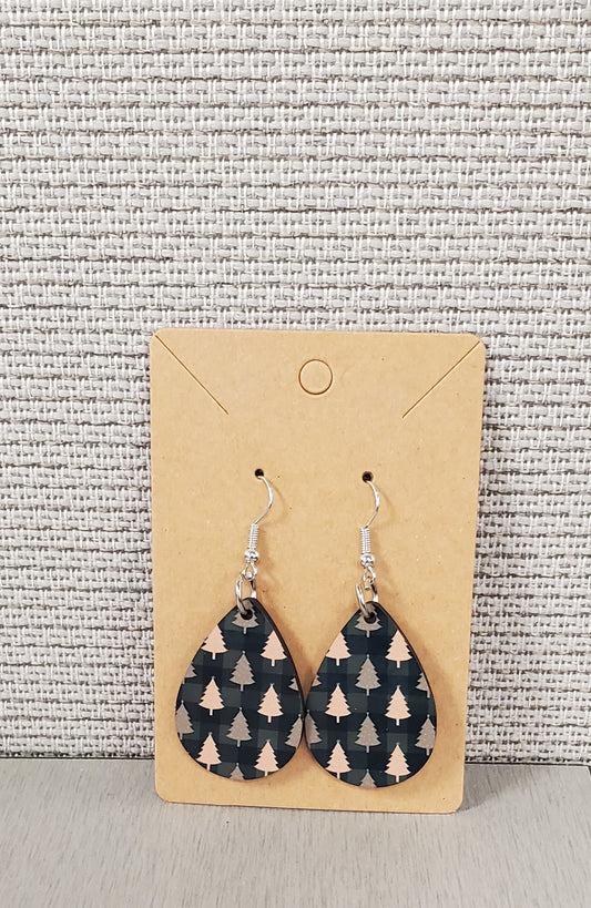 Navy Christmas Tree Earrings