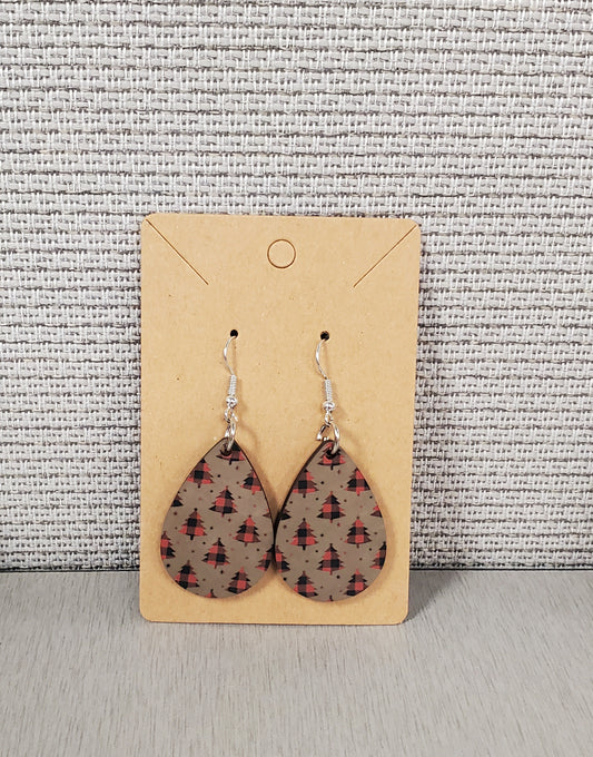 Grey Christmas Tree Earrings